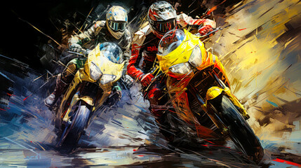 Painting of a Motorcycle Race Abstract Surreal Digital Art Generative AI Background Wallpaper Poster Cover Magazine - obrazy, fototapety, plakaty