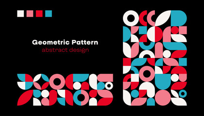 Abstract geometric pattern. Simple circle square shapes, modern minimal banner bauhaus swiss style. Vector background design
