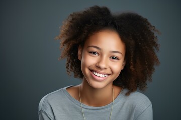 Black teenage girl smiling in a studio. generative AI