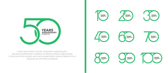 set of anniversary logo green color on white background for celebration moment