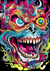 Colorful handmade illustrated of Vintage hollow face of Demon in mandala style 
