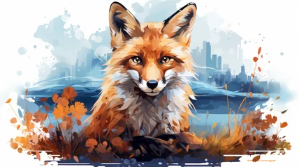 vector art of Watercolor fox with double exposure effect . Flat vector illustration © JKLoma