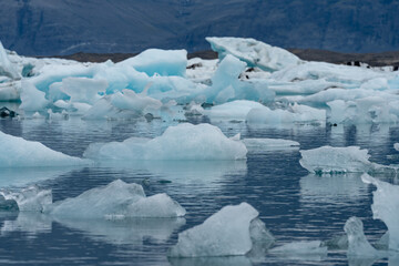 Large glacier ice chunks in the jokulsarlon glacier lagoon in Iceland