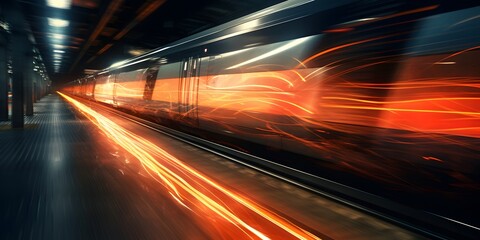 Fototapeta na wymiar train passing by with long exposure trails of light and dynamic movement, creating a sense of speed and motion