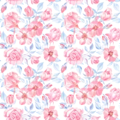 Tuinposter Watercolor roses seamless pattern. Perfect for the farmhouse style - for fabric, home textile, wrapping paper, mugs, notepads, napkins © FlowersForBear