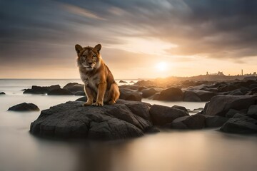 tiger in the sunset