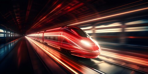 Fototapeta premium train passing by with long exposure trails of light and dynamic movement, creating a sense of speed and motion