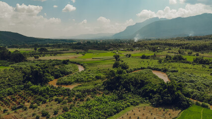 Fototapeta na wymiar Drone Shot of a valley in North Thailand, Chiang Mai Region 