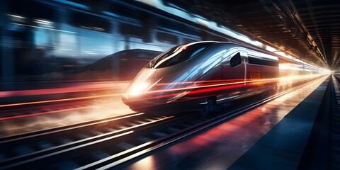 Fototapeta premium train passing by with long exposure trails of light and dynamic movement, creating a sense of speed and motion