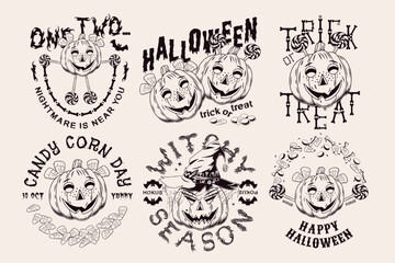 Set of 6 black and white halloween labels