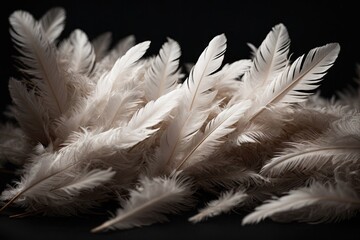 white feathers flying on a black background. ai generative