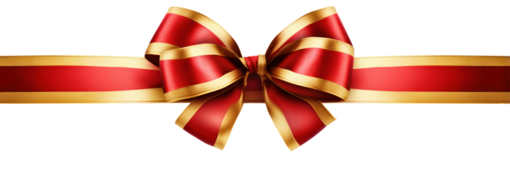 Red and golden gift ribbon with bow, Christmas, birthday, Valentine's Day, isolated or white background