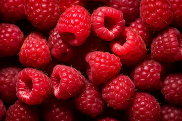 Close up photography of delicious juicy sweet garden pink raspberries with water droplets generative AI concept
