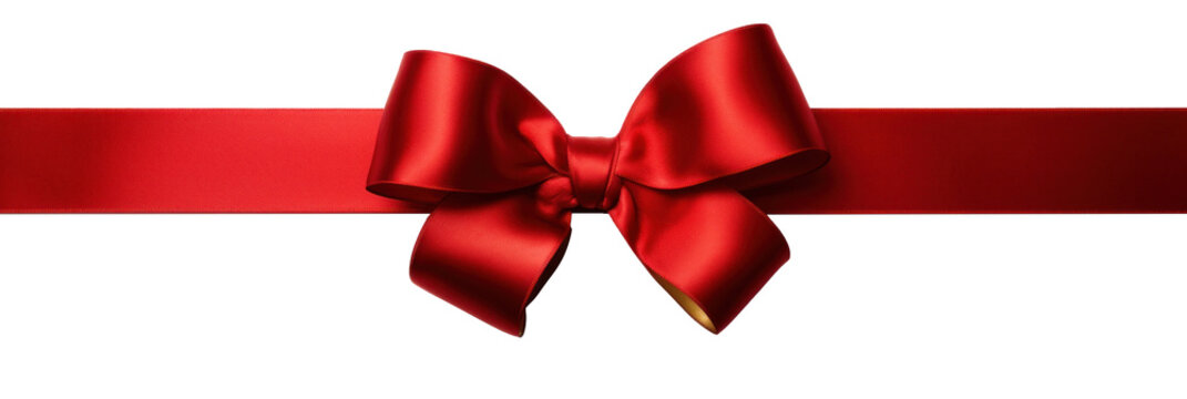 Red gift ribbon with bow, Christmas, birthday, Valentine's Day, isolated or white background