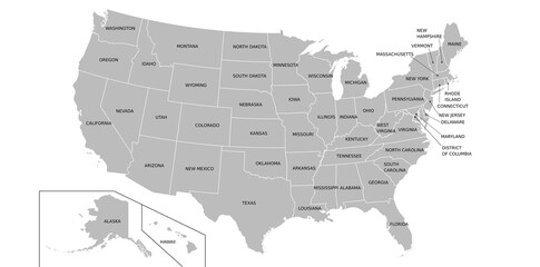 Name of the USA, United States Countrys America Map. Vector file SVG