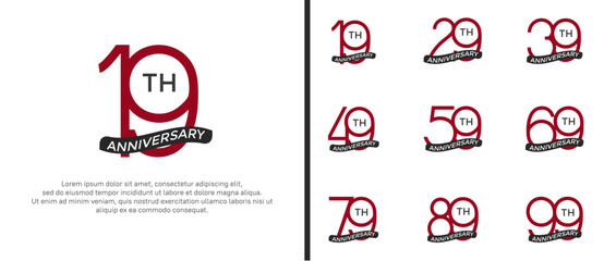 set of anniversary logo red color and black ribbon on white background for celebration moment