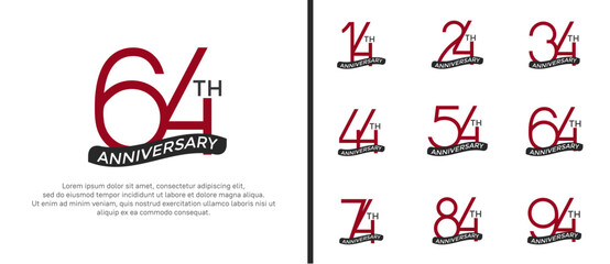set of anniversary logo red color and black ribbon on white background for celebration moment