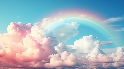  a rainbow in the middle of a blue sky with clouds.  generative ai