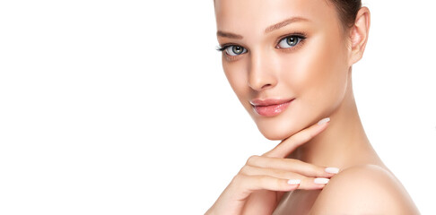 Beautiful Young Woman with Clean Fresh Skin . Facial  treatment   . Cosmetology , beauty  and spa ....