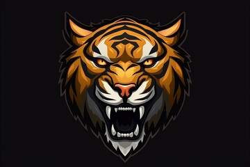 Black background tiger head for esport logo. Suitable for game, social media, websites, and promotions. Generative AI