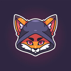 fox logo mascot, illustration of a fox character mascot logo wearing a cool hoodie. e-sport logo.