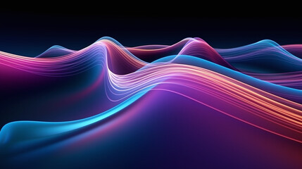 3d render of colorful fractal waves on black background