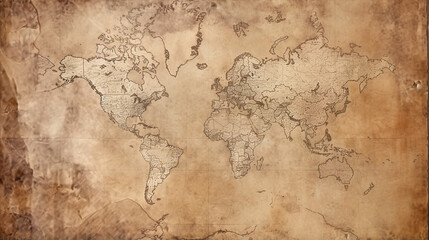 An old dusty map with faded ink and intricate cartographic details  - obrazy, fototapety, plakaty