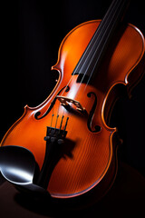 Close up of a violin with black background