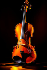 Close up of a violin with black background