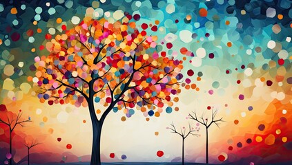 colorful tree art with colorful dots and leaves Generative AI