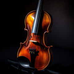 Close up of a violin with black background