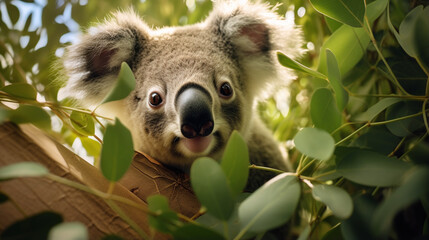 Obraz premium Koala in eucalyptus forest with high key lighting