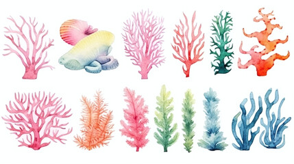 Obraz premium Underwater coral reef vector illustration in watercolor style