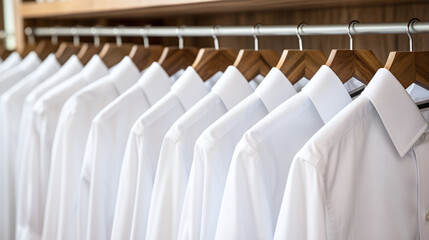 White dress shirts on a clothing rack