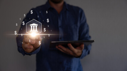 Concept of currency exchange money transfer. Central banking and international currency include dollar Yuan and Euro for forex and currency exchange money transfer on dark blue ground.