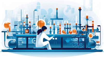 Scientist in lab coat conducting research in laboratory graphic