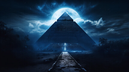 Pyramid illuminated by moonlight in egypt - obrazy, fototapety, plakaty
