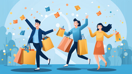 Shoppers enjoying shopping experience in city street