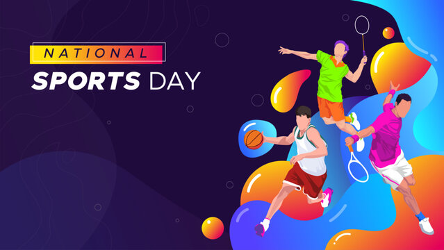 National sports day celebration. template for national sports day football, basketball, tennis and volleyball background. world sports celebration