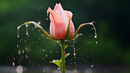 Rosebud with water droplets closeup
