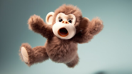 Plushie monkey in mid-air jump