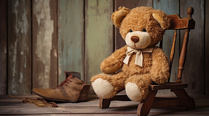 Vintage teddy bear on rocking chair