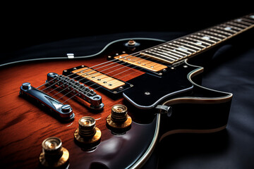 Fototapeta na wymiar Close up of a guitar with black background