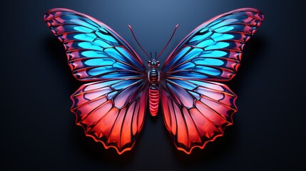  a red and blue butterfly on a black background with a blue background.  generative ai