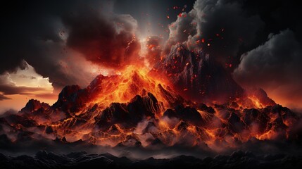  a huge mountain covered in lava and lava with a sky background.  generative ai