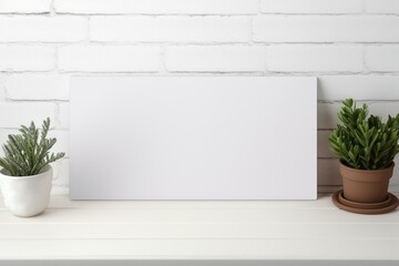 Mockup of plain white desk mat on side view work table. Generative AI