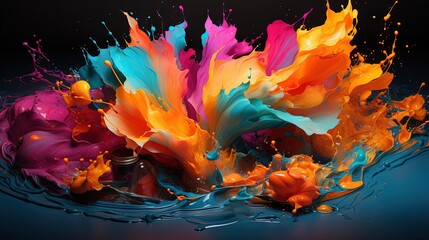  a multicolored liquid splashing onto a black surface.  generative ai