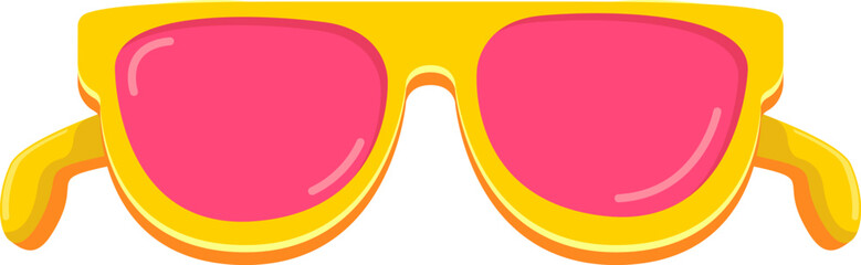 Yellow sunglasses with pink lens isolated on white background. Cartoon funny kids summer sunglasses icon, label and sign. Sunglasses vector graphic illustration