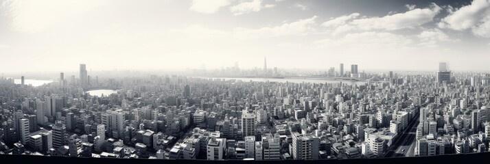 Metropolis architectural landscape panoramic background, bird view skyline, extra wide.