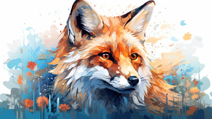 Naklejka premium vector art of Watercolor fox with double exposure effect . Flat vector illustration ,generative ai